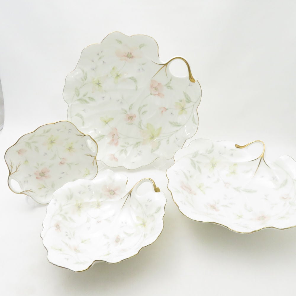美品 NARUMI ナルミ パステルガーデン リーフディッシュ リーフボウル BBプレート 4点 セット 花柄 SM5004D1 【中古】
