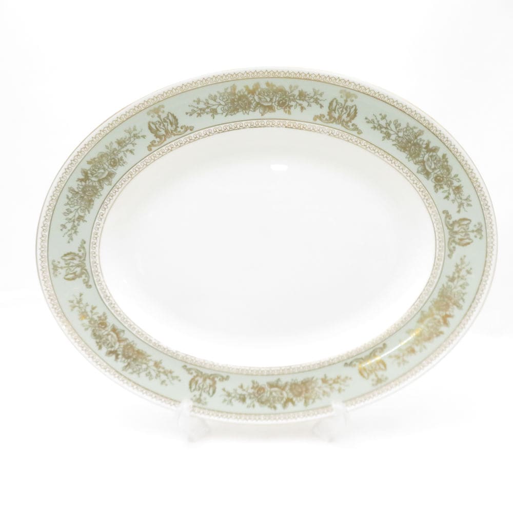 WEDGWOOD ウェッジウッド コロンビア セージグリーン オーバルプレート 36cm 大皿 黒壺 旧刻印 プラター 楕円 SC10623A2 【中古】