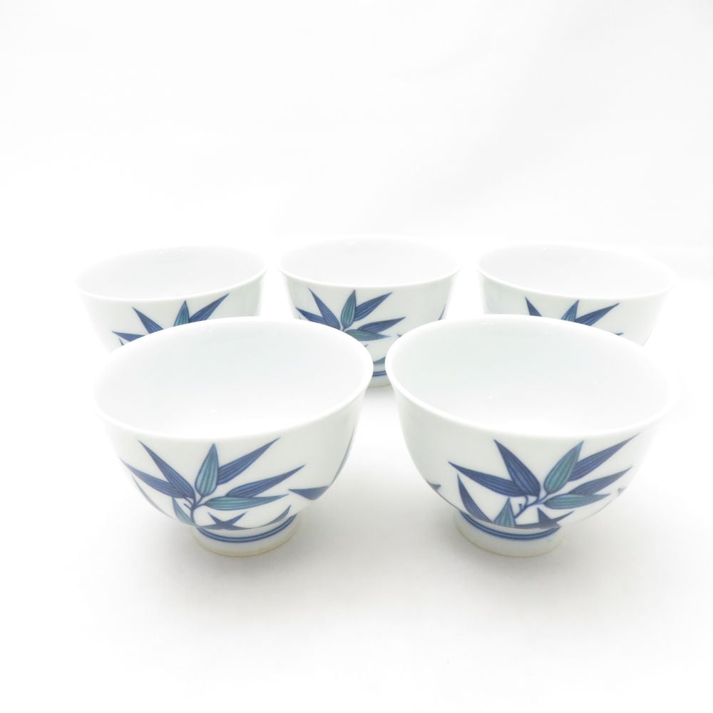 美品 今泉今右衛門 錦笹絵 湯呑 5点 セット 煎茶 汲出碗 色鍋島 有田焼 和食器 SU13738A2 【中古】