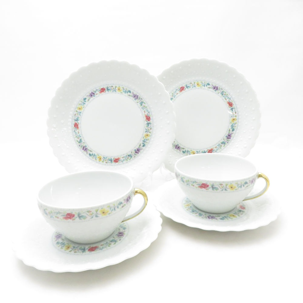 美品 GeorgerBoyer ジョルジュボワイエ ペルサーン ティーカップ＆ソーサー 中皿 4点 セット 18cmプレート 小花柄 SC10388P1 【中古】