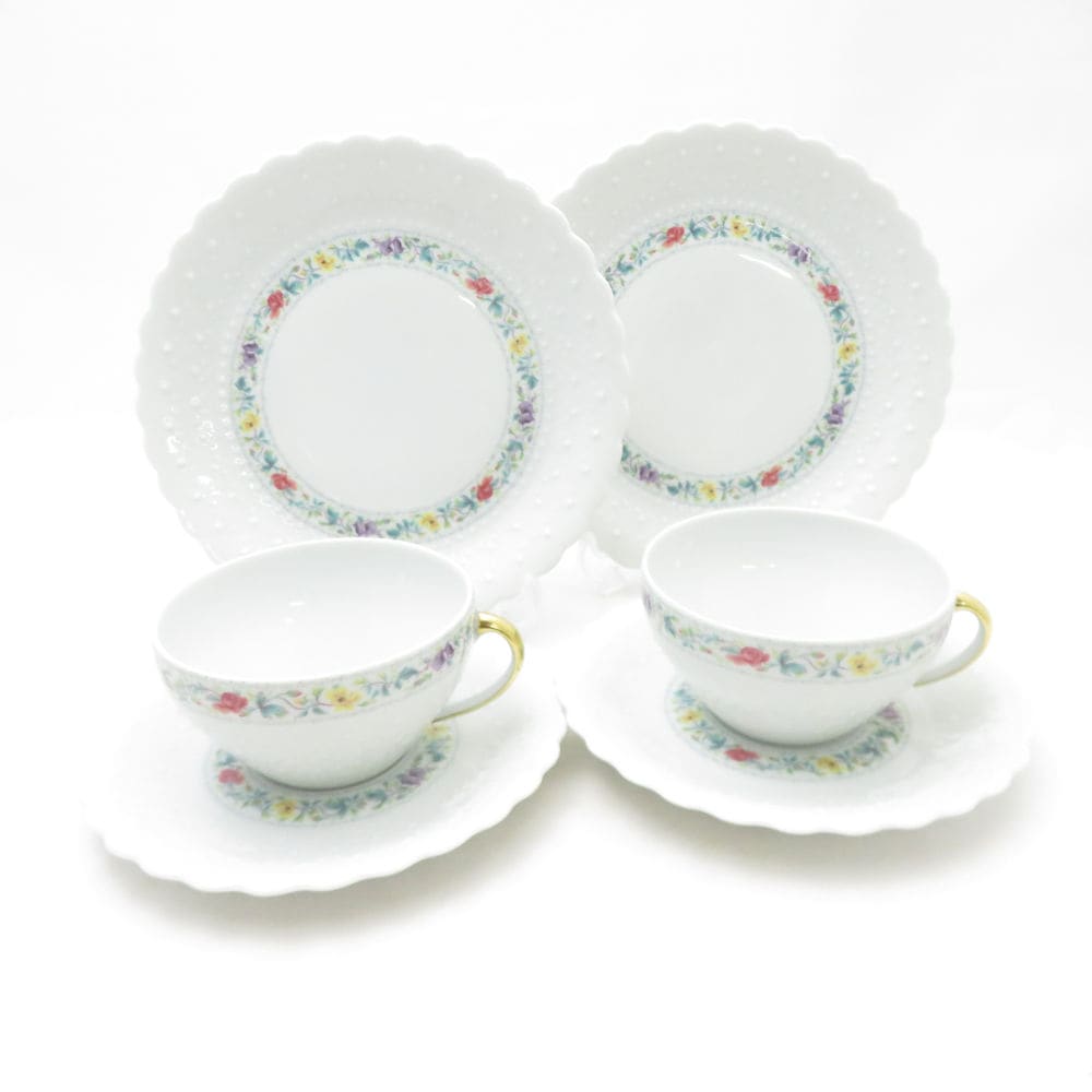 美品 GeorgerBoyer ジョルジュボワイエ ペルサーン ティーカップ＆ソーサー 中皿 4点 セット 18cmプレート 小花柄 SC10389P1 【中古】