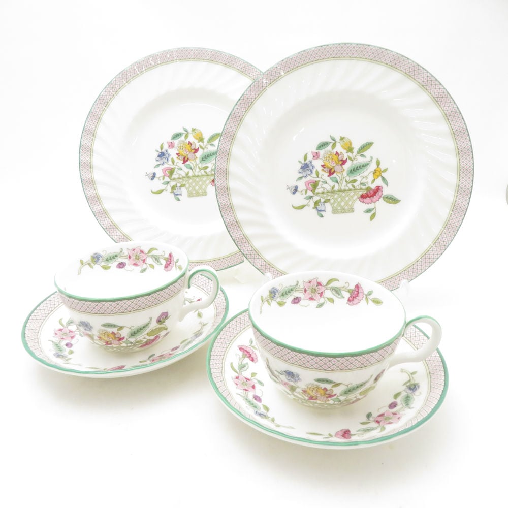 美品 MINTON ミントン ハドンホール トレリス カップ＆ソーサー 中皿 4点 セット 20cmプレート SU13698C2 【中古】