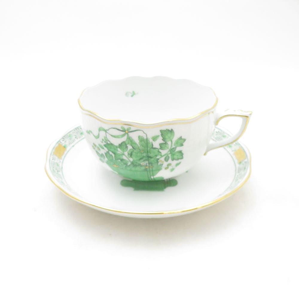 美品 Herend ヘレンド 清の花篭 CNV 724 ティーカップ＆ソーサー シノワズリ 柿右衛門 金彩 テーブルウェア SU13699C2 【中古】