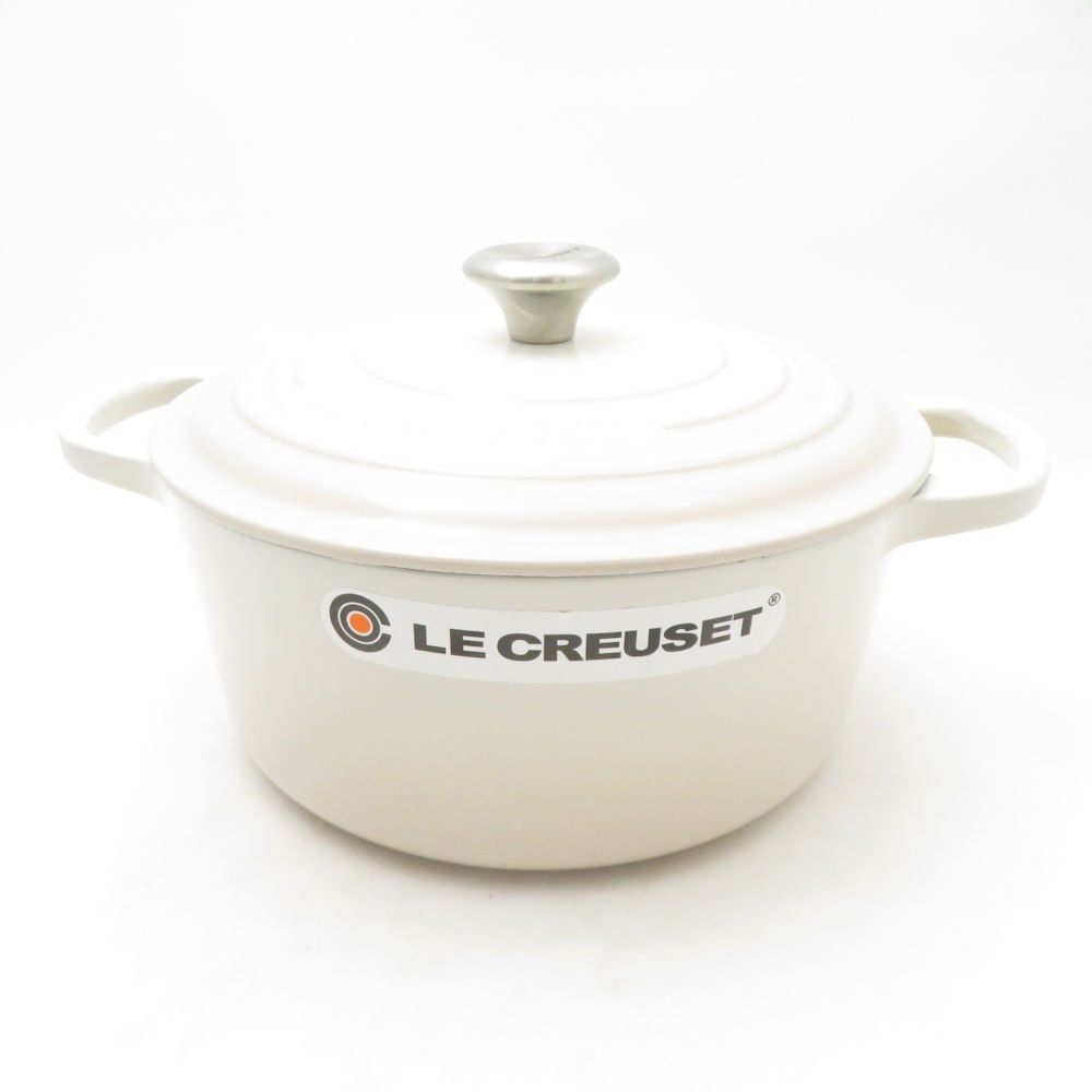  Le Creuset ルクルーゼ シグニチャー ココットロンド シルバーツマミ 両手鍋 鋳物ホーロー 22cm メレンゲ 3.3L 料理 調理器具 SU13680Z 【中古】