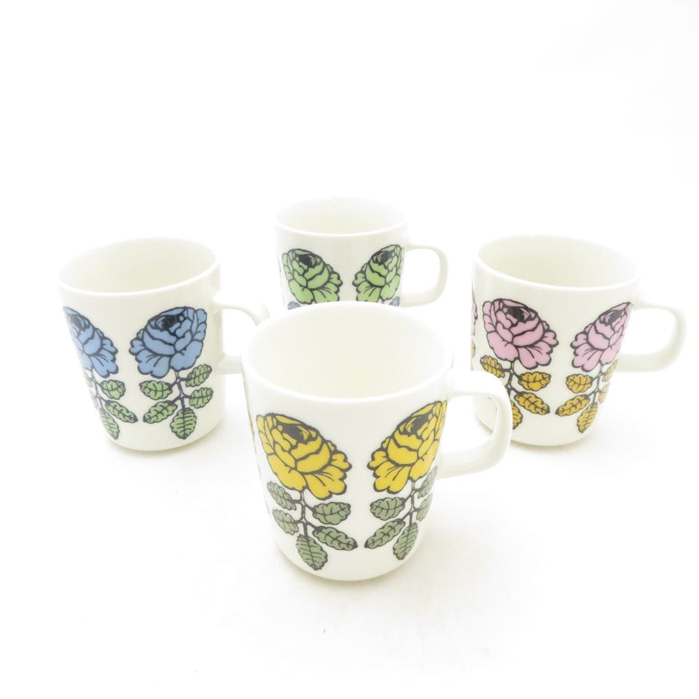 marimekko マリメッコ VIHKIRUUSU ヴィヒキルース マグカップ 4点 陶器 セット 花柄 北欧 フィギュリン SC10551L1 【中古】