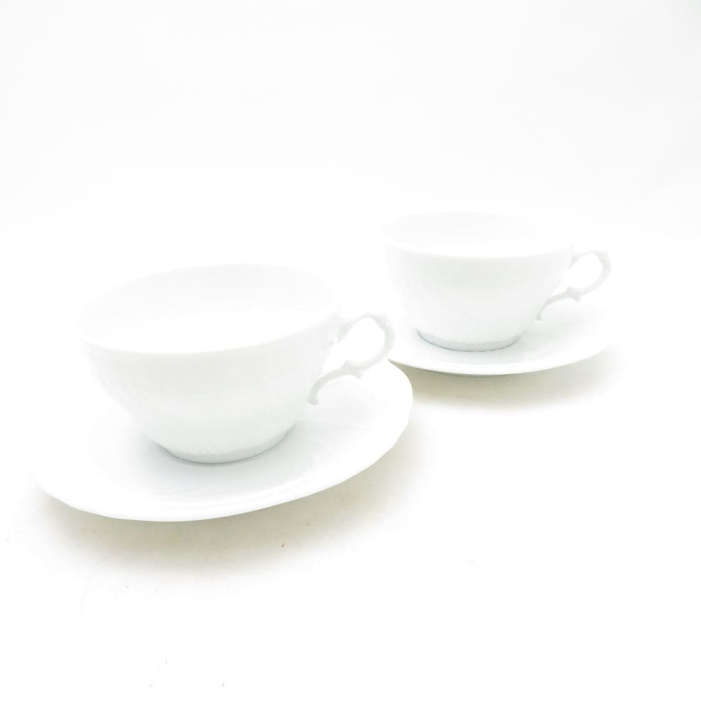 美品 Richard Ginori リチャードジノリ ベッキオホワイト ティーカップ＆ソーサー 2客 ペア 紅茶 白磁 テーブルウェア SU13867B3 【中古】