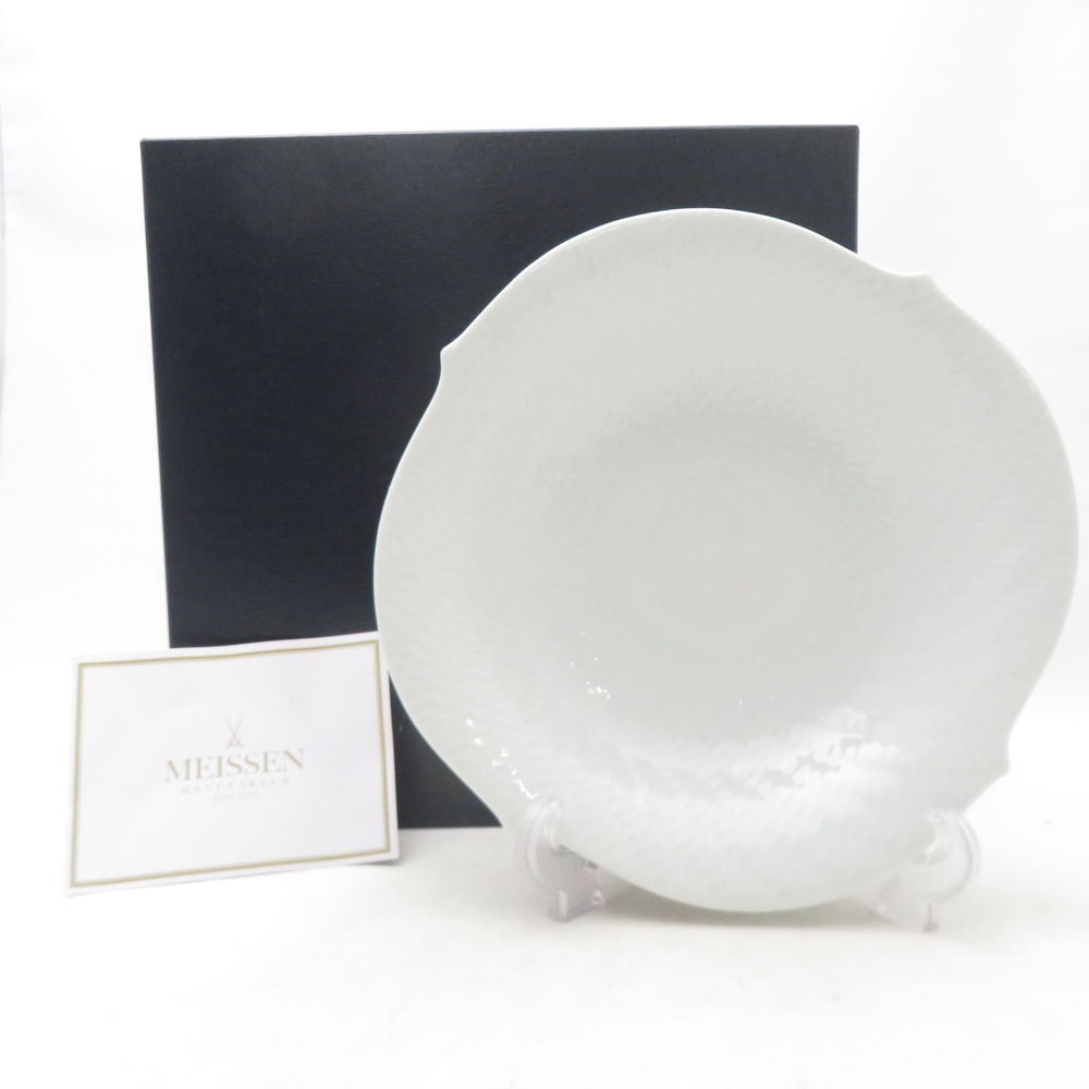 美品 MEISSEN マイセン 波の戯れ 29439 サラダディッシュ 22cmプレート 深皿 白磁 テーブルウェア SU13825B1 【中古】