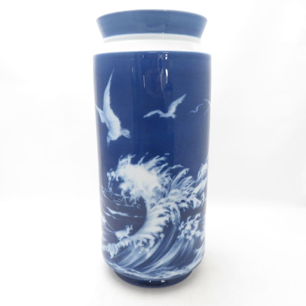 美品 ROYAL COPENHAGEN ロイヤルコペンハーゲン アーノルド・クローグ作 フラワーベース 波とカモメ 海 シーガル 大型花瓶 H36 SU13872A1 【中古】
