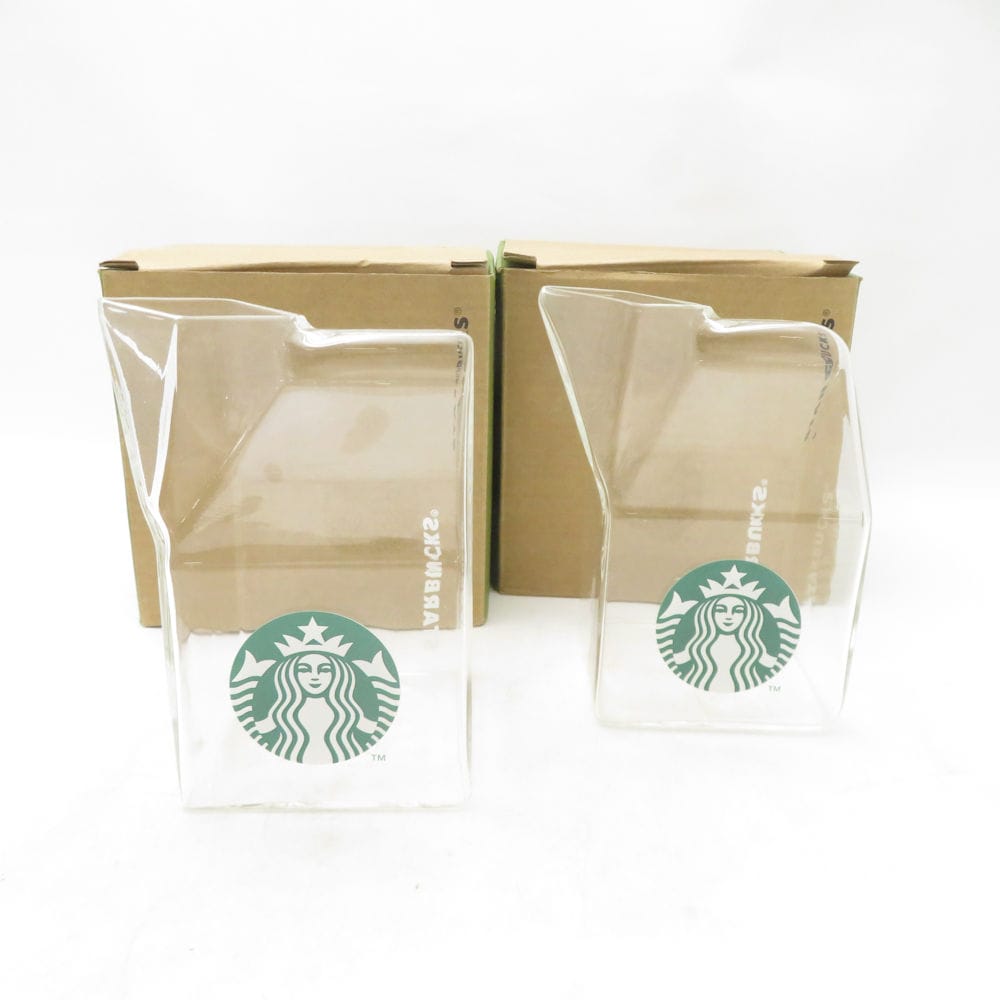 美品 STARBUCKS スターバックス 牛乳パック型 グラス 2点 SM5063E2 【中古】