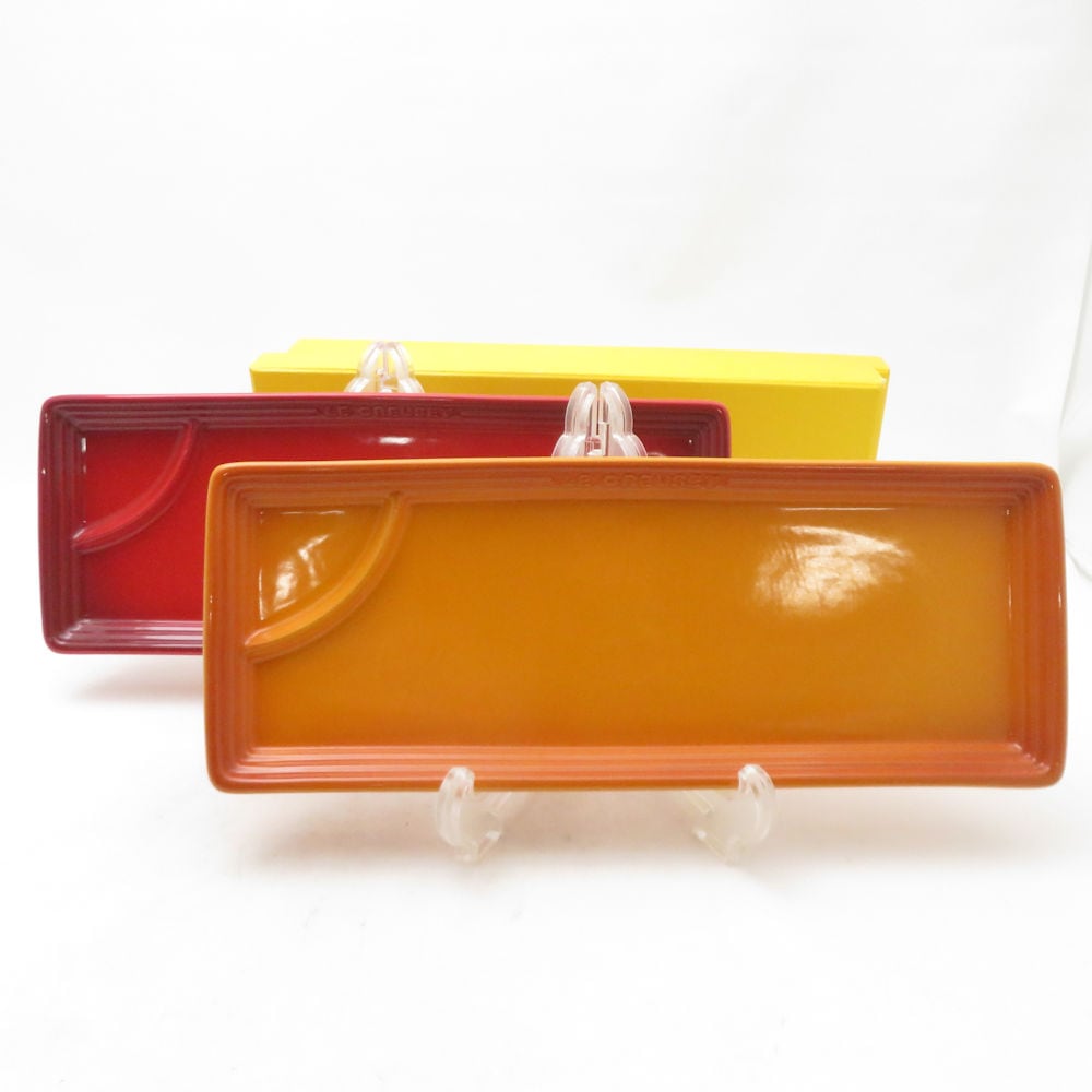 美品 Le Creuset ルクルーゼ サカナプレート 2枚 セット 魚 皿 マロニエ/チェリーレッド SU13764C1 【中古】