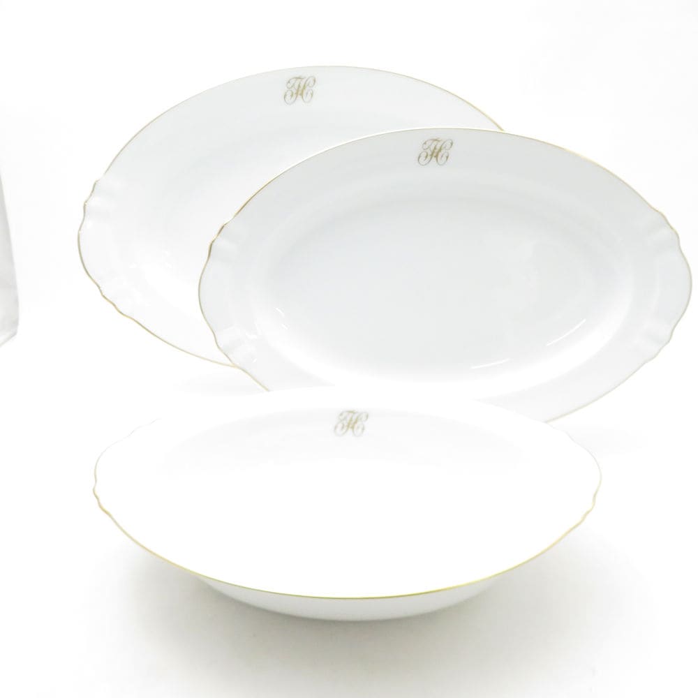 美品 OKURA 大倉陶園 ゴールドライン リムシェープ オーバル皿 ベーカー 3枚 セット 32cm 37cm 27cm SM5128U2 【中古】