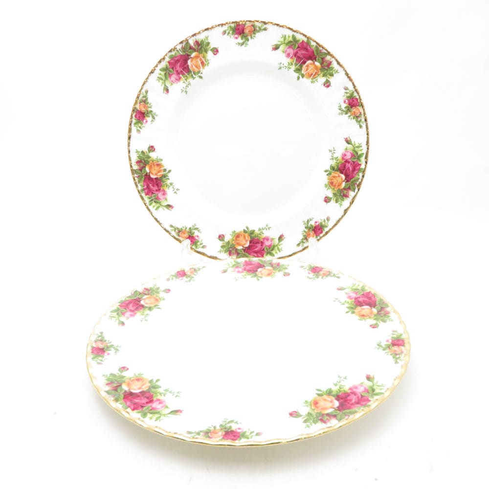 美品 ROYAL ALBERT ロイヤルアルバート オールドカントリーローズ 大皿 2枚 ペア 27cmプレート ディナー 花柄 英国 SU13986K2 【中古】