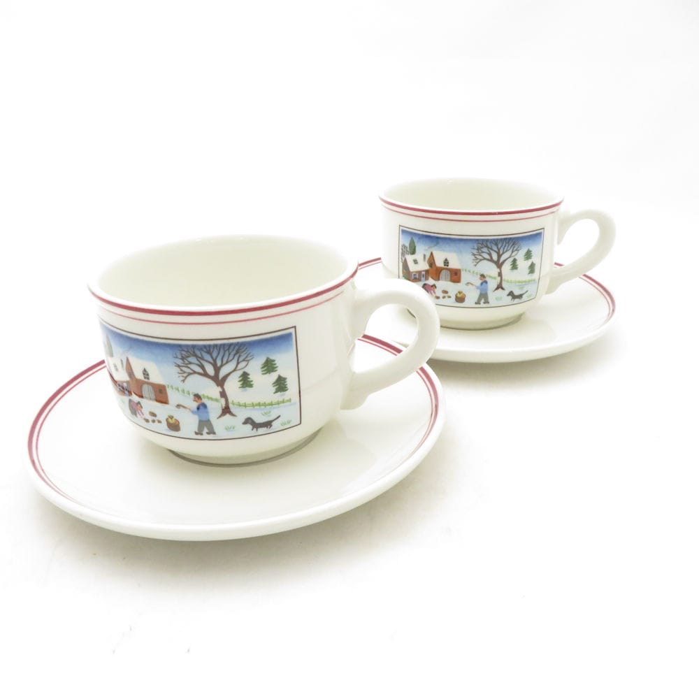 美品 Villeroy&Boch ビレロイ＆ボッホ ナイーフ クリスマス カップ＆ソーサー 2客 ペア SU13987K2 【中古】