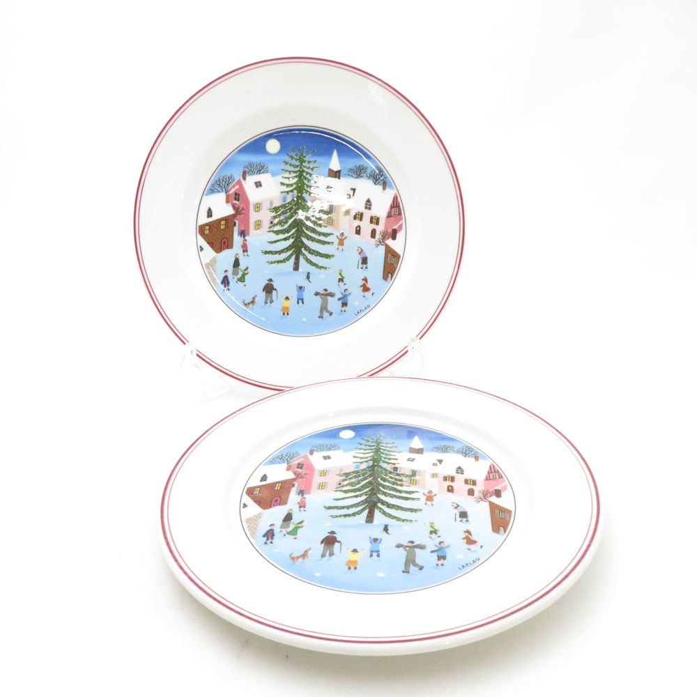美品 Villeroy&Boch ビレロイ＆ボッホ ナイーフ クリスマス 中皿 2枚 ペア 21cmプレート SU13988K2 【中古】