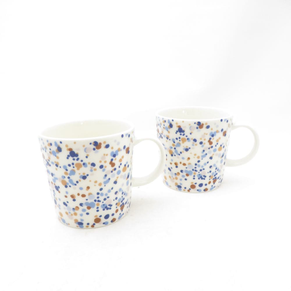 未使用 iittala イッタラ キュリアス マインド オブ オイバ トイッカ ヘレ マグカップ 2点 ペア 0.3L ブルーブラウン ドット コップ SC10708V1 【中古】