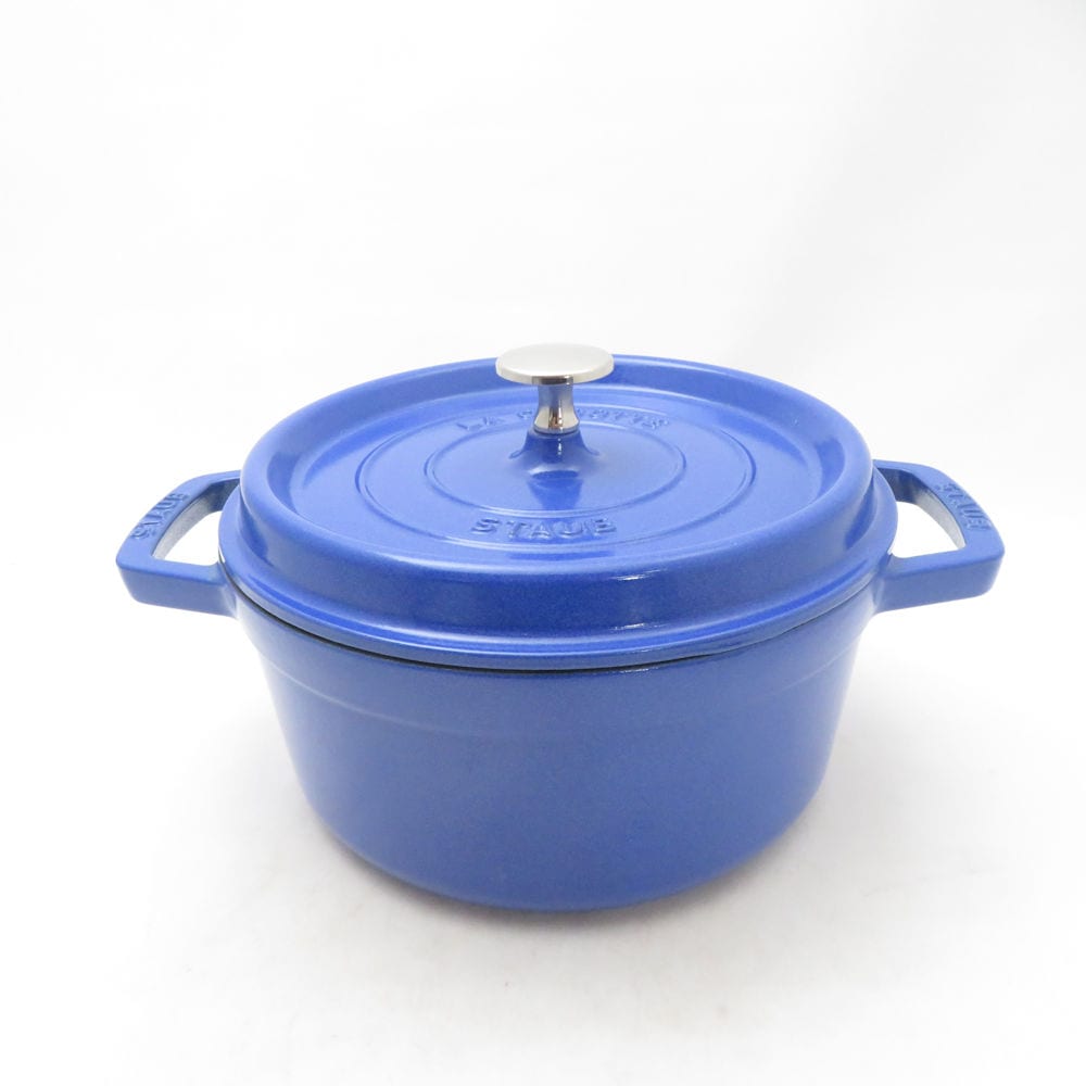 未使用 STAUB ストウブ ピコ ココット ラウンド 両手鍋 22cm ブルーベリー ホーロー ほうろう SC10741V1 【中古】