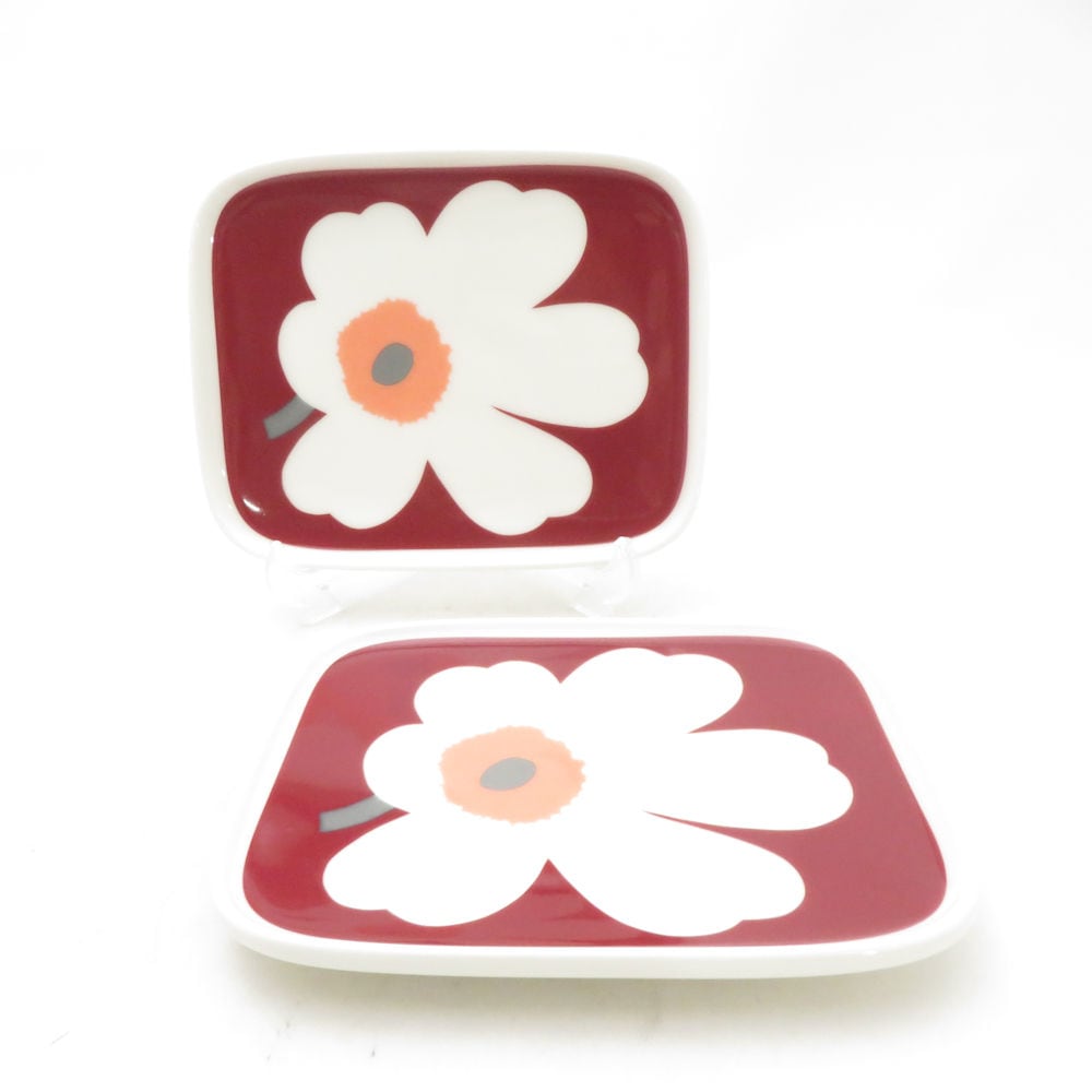 美品 marimekko マリメッコ JUHLA UNIKKO ユフラウニッコ スクエアプレート 2枚 ペア 15cm 角皿 北欧 フィンランド SC10743V1 【中古】