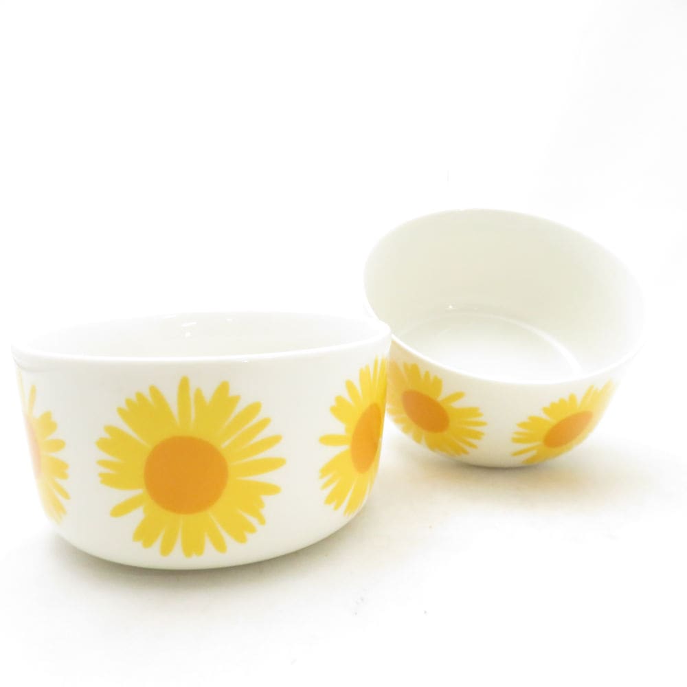 未使用 marimekko マリメッコ AURINGONKUKKA アウリンゴンクッカ ボウル 2点 ペア 12.5cm 500ml ひまわり 向日葵 北欧 SC10746V1 【中古】