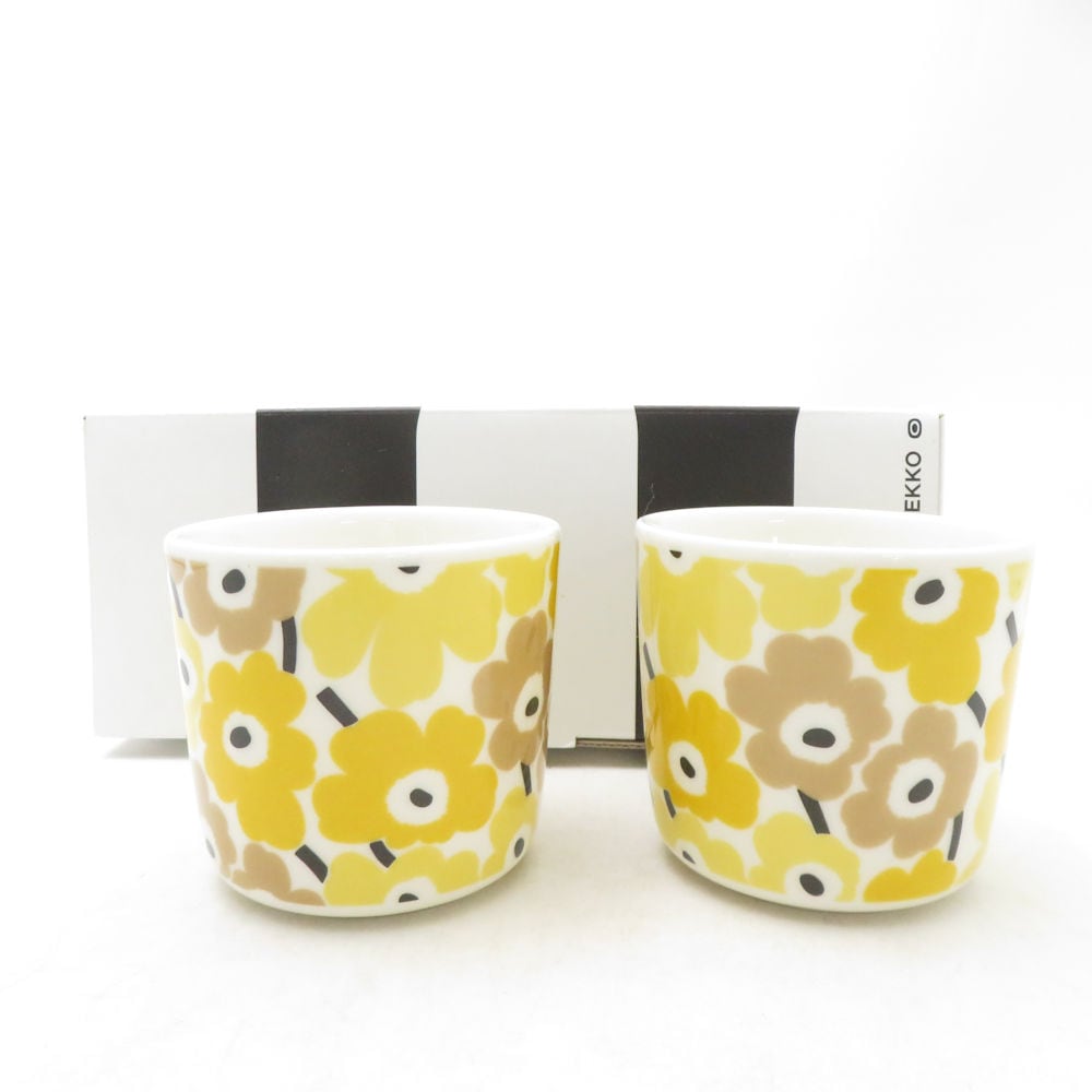 未使用 marimekko マリメッコ ウニッコ ラテマグ 2点 ペア イエロー ベージュ カップ 北欧 SM5038V1 【中古】