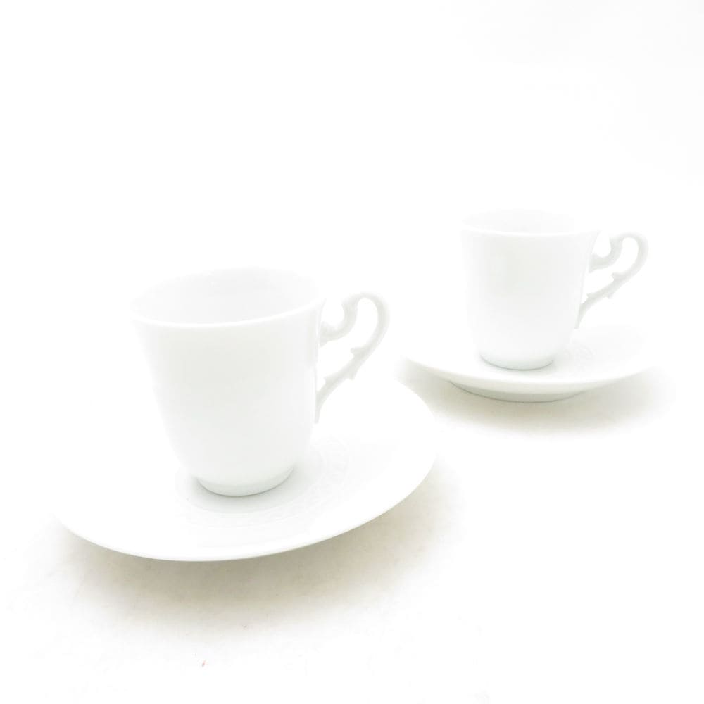 美品 Richard Ginori リチャードジノリ ミュージオホワイト デミタスカップ＆ソーサー 2客 ペア エスプレッソ コーヒー 珈琲 SU13861J1 【中古】