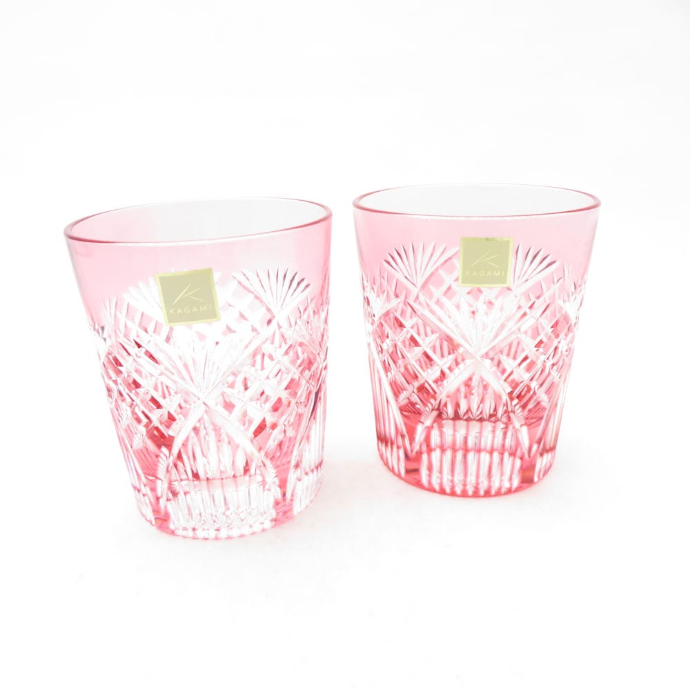 美品 KAGAMI カガミクリスタル 江戸切子 タンブラー 2点 ペア ロックグラス SC10975X2 【中古】