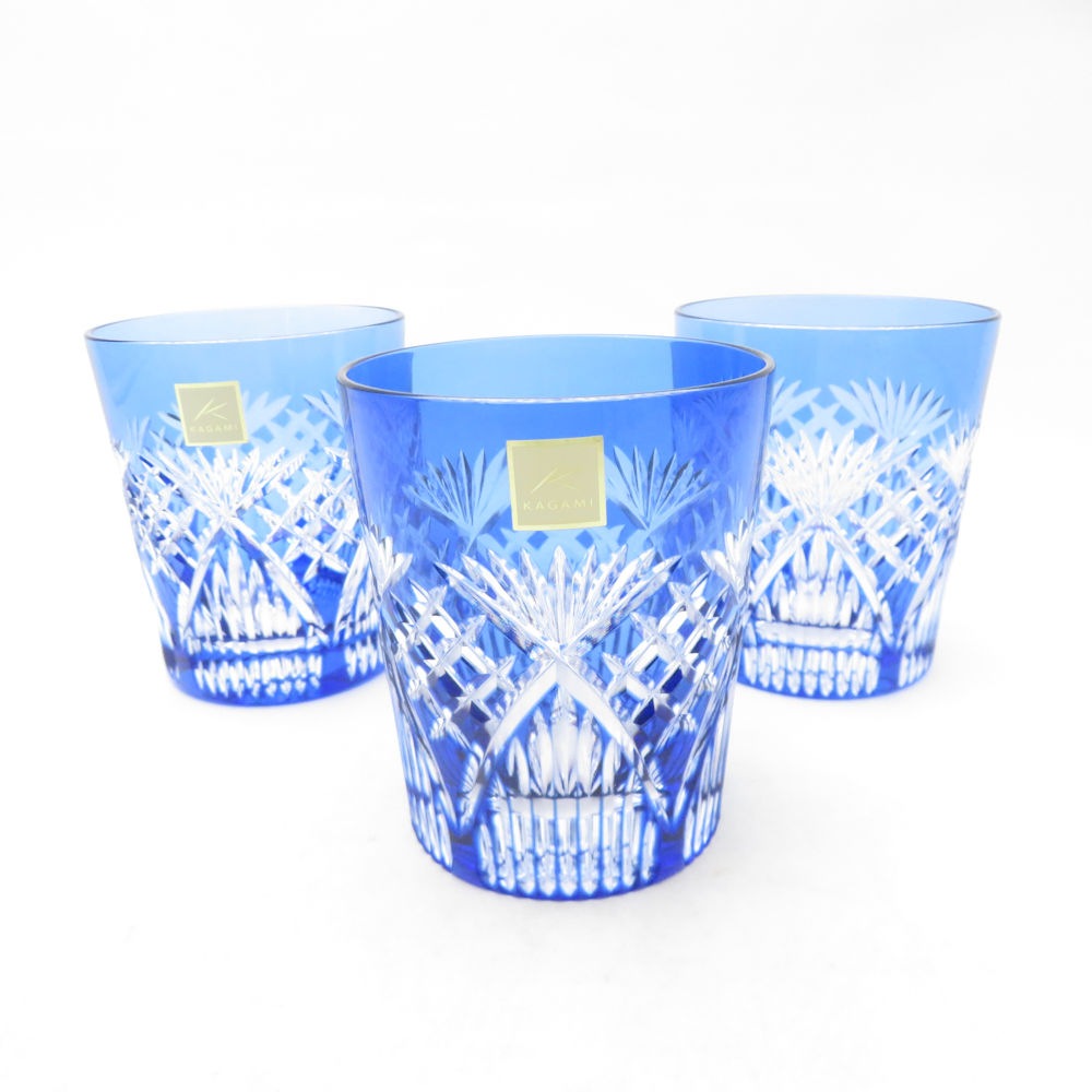 KAGAMI カガミクリスタル 江戸切子 タンブラー 3点 セット ロックグラス SC10977X2 【中古】