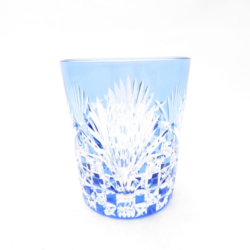 KAGAMI カガミクリスタル 江戸切子 笹っ葉に四角籠目紋 タンブラー 1点 ロックグラス SC10978X2 【中古】