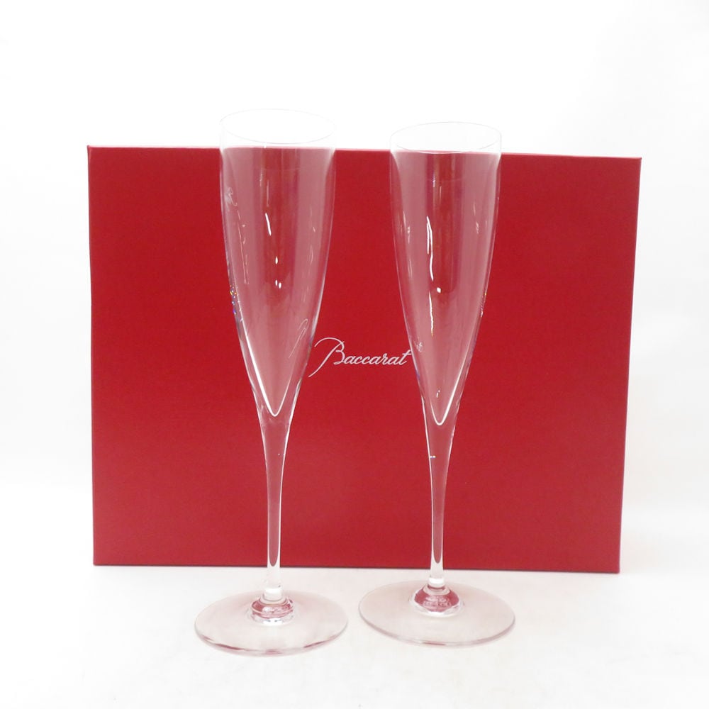 美品 Baccarat バカラ ドンペリニヨン シャンパングラス 2客 ペア H23.5cm シャンパンフルート SC10665X2 【中古】