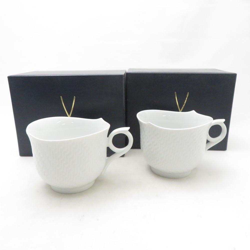 未使用 MEISSEN マイセン 波の戯れ ホワイト 29576 マグカップ 2点 白磁 ペア370ml ティー コーヒー テーブルウェア SU13751Q1 【中古】