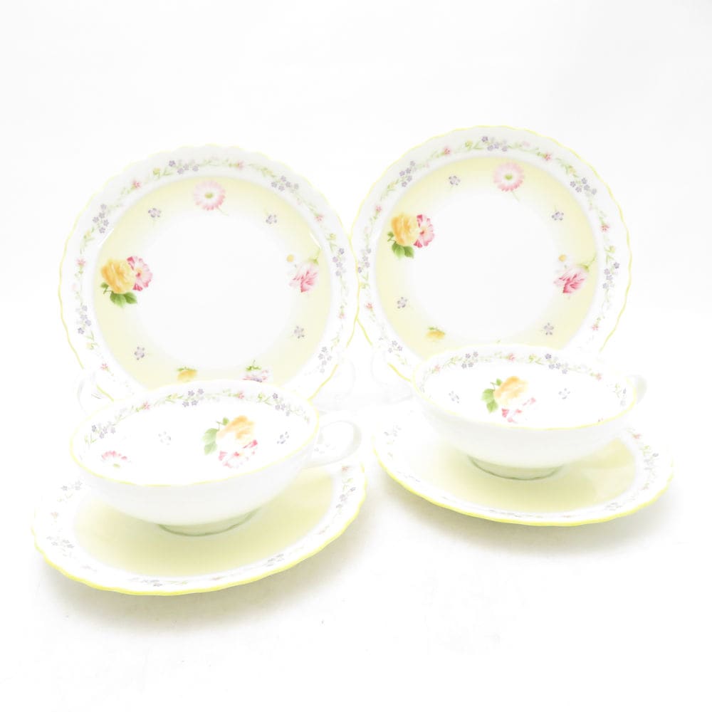 美品 Noritake ノリタケ ジュヌフレール ティーカップ＆ソーサー 中皿 4点 セット 花柄 SC11005U1 【中古】