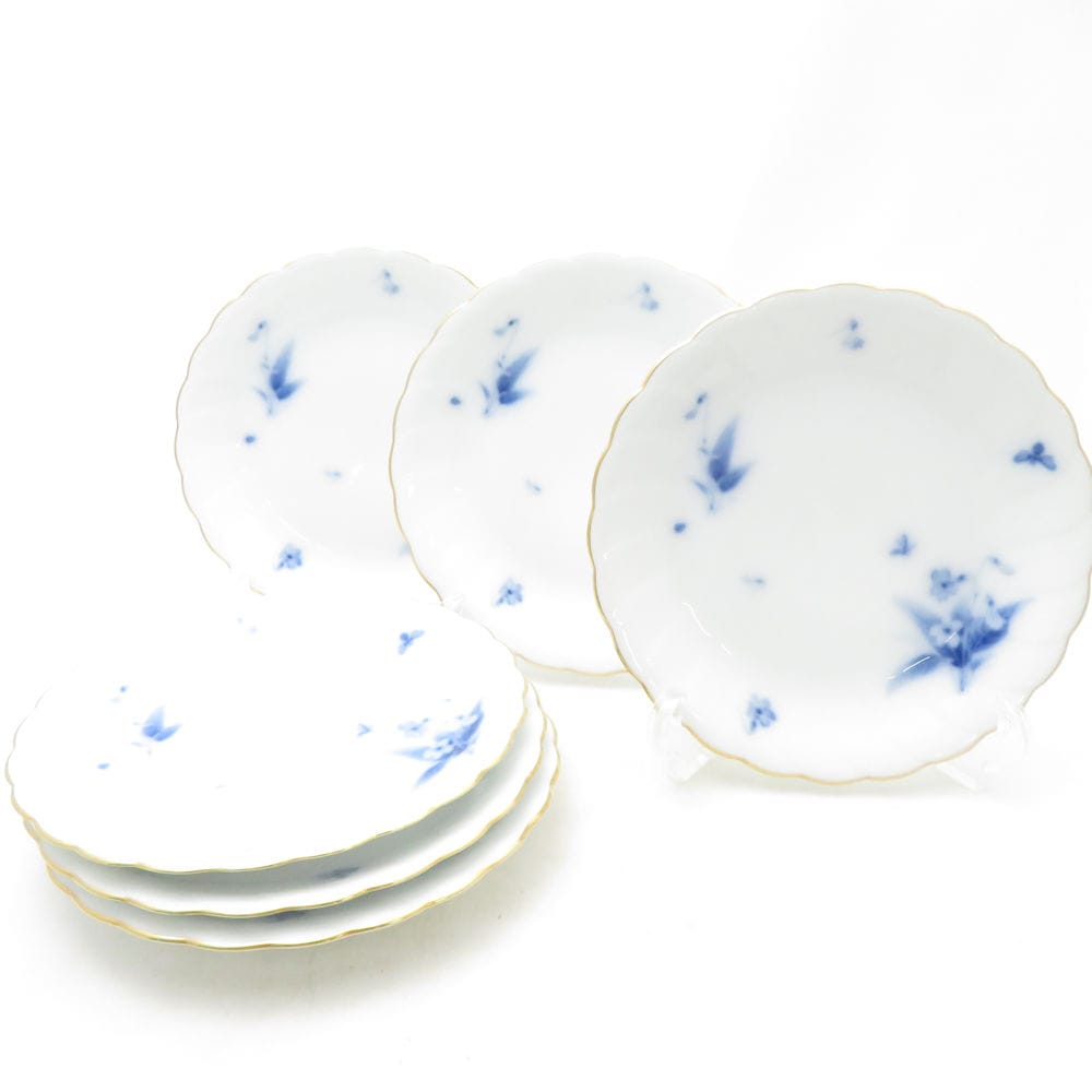 美品 OKURA 大倉陶園 ブルーバイオレット 中皿 6枚 18cmプレートセット すみれ スミレ 花 金彩 SU13803X1 【中古】