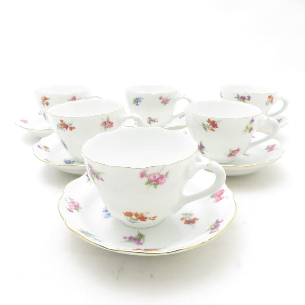 美品 Bavaria ババリア Bayreuth GLORIA デミタスカップ＆ソーサー 6客 セット 西ドイツ 花柄 金彩 ハンドワーク SU13805X1 【中古】