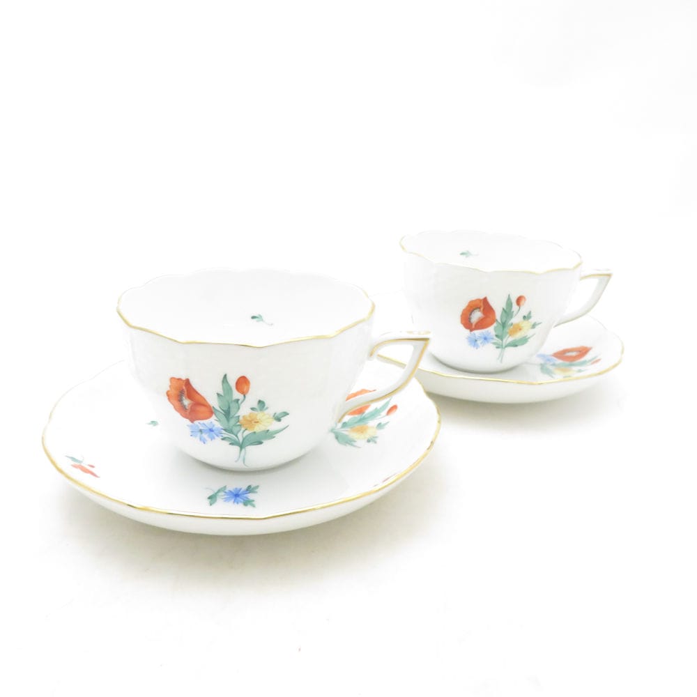 美品 Herend ヘレンド KB ティーカップ&ソーサー 2客 ペア 花 希少 レア SC10771B1 【中古】