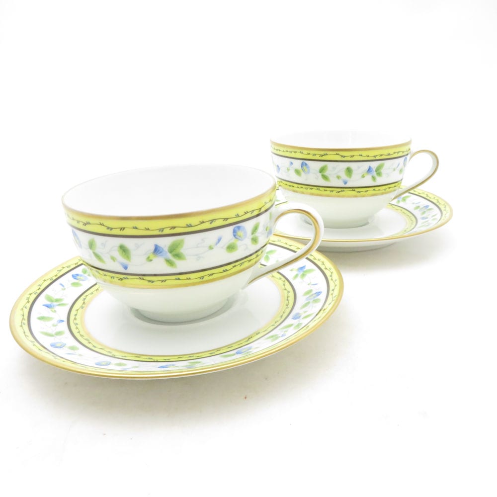 RAYNAUD レイノーリモージュ モーニンググローリー ティーカップ＆ソーサー 2客 ペア 花柄 朝顔 フランス SC10787B1 【中古】
