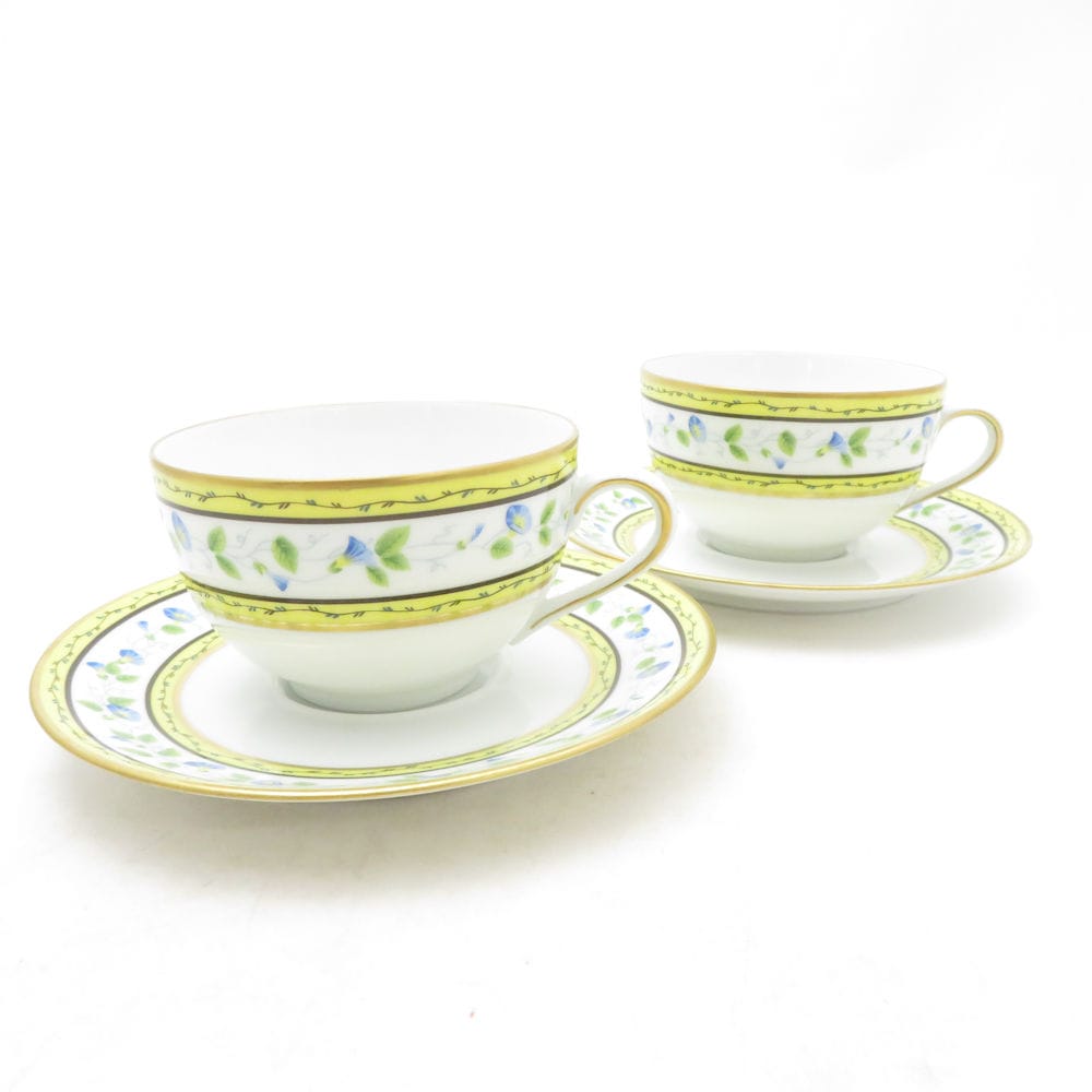 RAYNAUD レイノーリモージュ モーニンググローリー ティーカップ＆ソーサー 2客 ペア 花柄 朝顔 フランス SC10788B1 【中古】