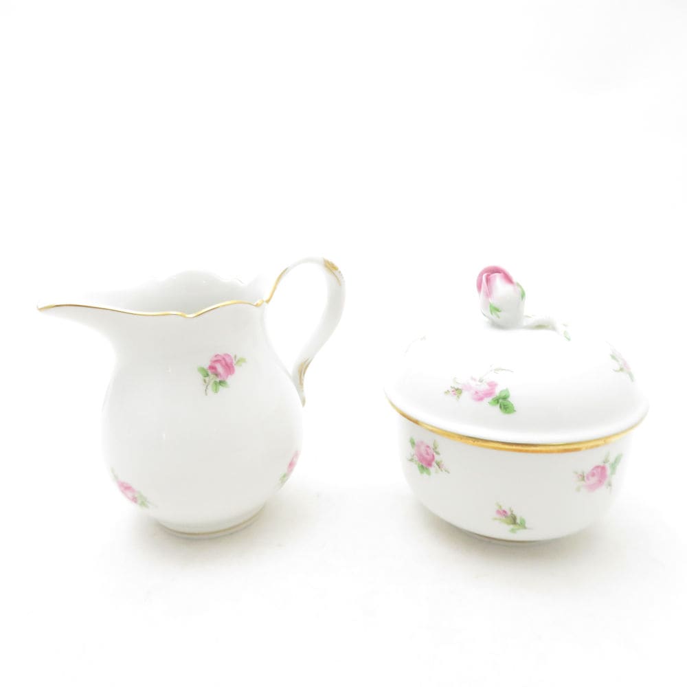 美品 MEISSEN マイセン ピンクローズ クリーマー＆シュガーポット 2点 セット 小花散らし 薔薇 バラ ミルク SC10797B1 【中古】
