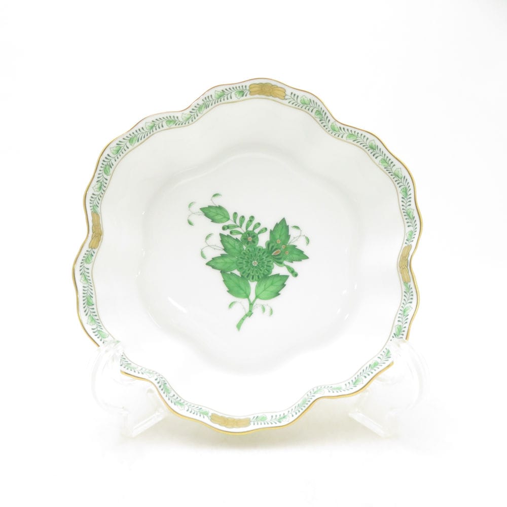 美品 Herend ヘレンド アポニーグリーン AV クッキーディッシュ 1枚 14cmプレート 小皿 トレイ SC10929X1 【中古】
