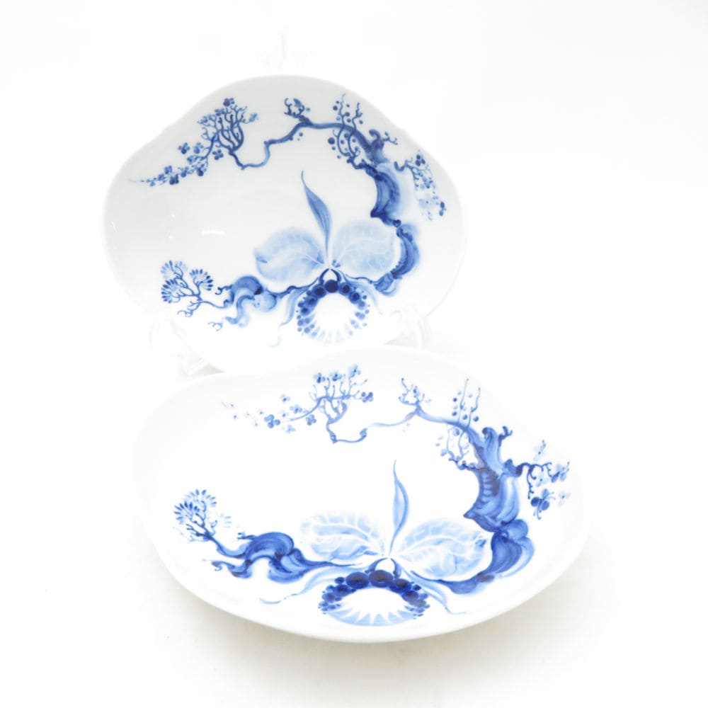美品 MEISSEN マイセン ブルーオーキッド オードブルディッシュ 2枚 ペア 16cmプレート オーバル皿 23284 高級 SU13887V2 【中古】