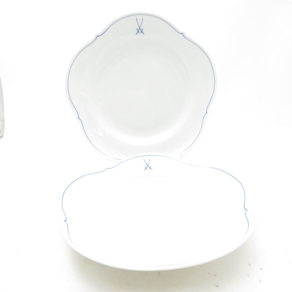 未使用 MEISSEN マイセン ホワイトマイセン（VIP）双剣マーク 23488 深皿 2枚 ペア 23cmプレート スープ 白磁 高級 SU13903V2 【中古】