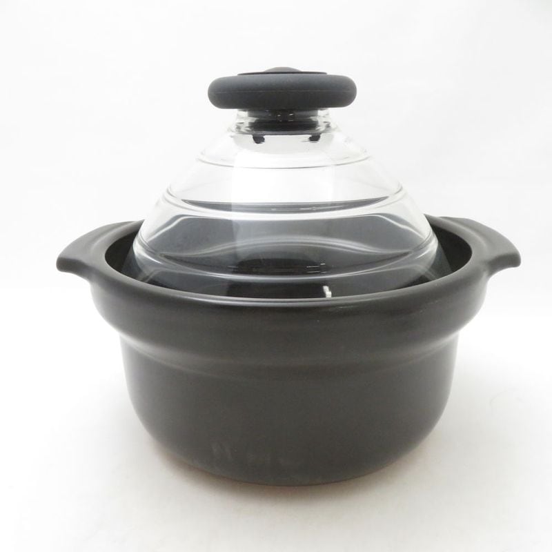 美品 HARIO ハリオ フタがガラスのご飯釜 3合用 萬古焼 日本製 SC10999C 【中古】