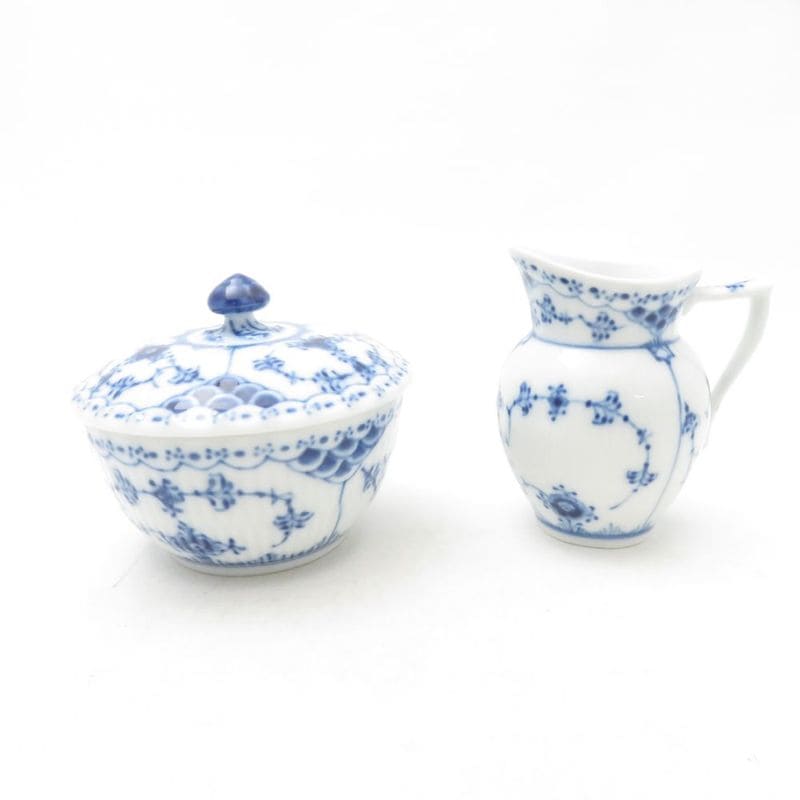 ROYAL COPENHAGEN ロイヤルコペンハーゲン ブルーフルーテッドハーフレース クリーマー＆シュガーポット 2点 セット デンマーク製 ミルク 砂糖 SC11067G2 【中古】