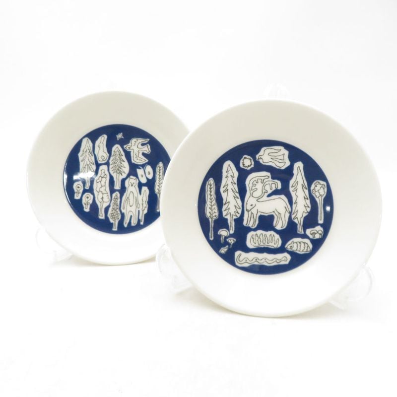 美品 iittala×MINA PERHONEN イッタラ×ミナペルホネン フォレストライフ 小皿 2枚 ペア 12cmプレート 北欧 SM5247K2 【中古】