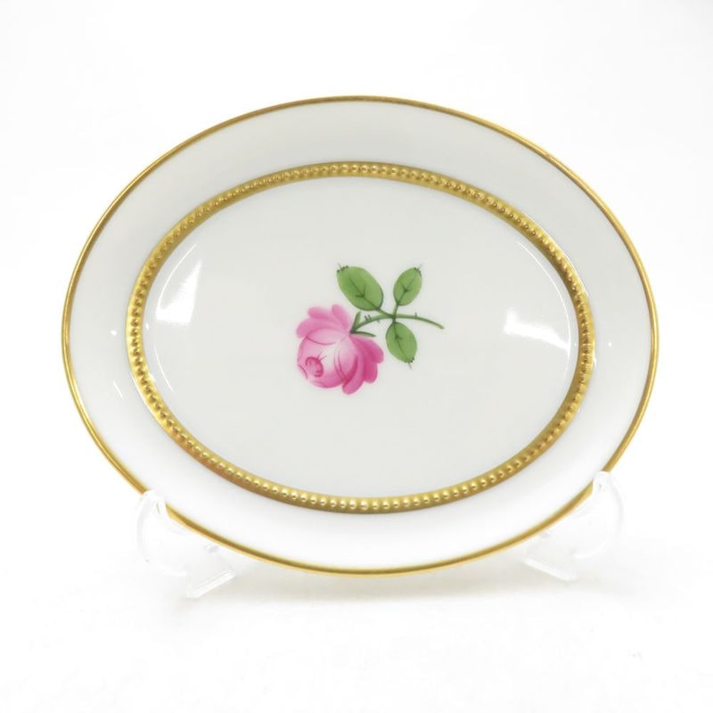 美品 AUGARTEN アウガルテン ウィンナーローズ 5089 841 スモールディッシュ 小皿 オーバル 壁掛け ウォールプレート 金 SU14131K1 【中古】