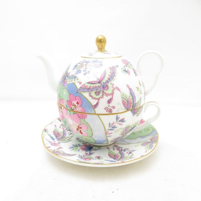 美品 WEDGWOOD ウェッジウッド バタフライブルーム ティーフォーワン ポット幅16.5高12 C口12高6 S16.5 ティーポット カップ＆ソーサー SM5312C2 【中古】