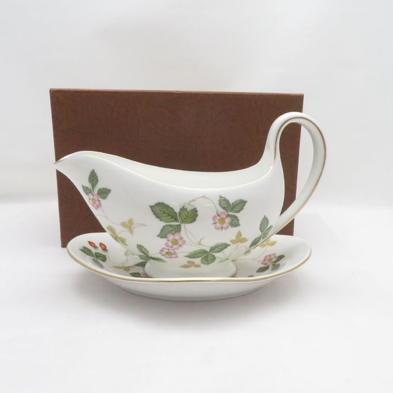 美品 WEDGWOOD ウェッジウッド ワイルドストロベリー ソースボート セット グレービーボート&スタンド ポット SU14307A3 【中古】