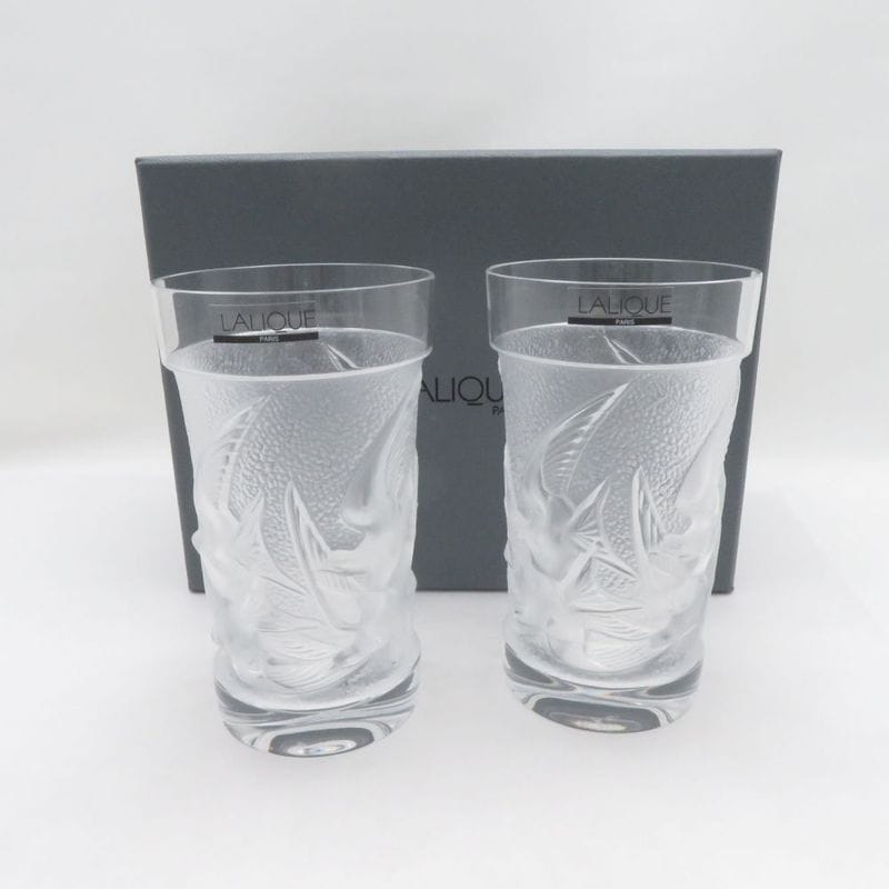 未使用 LALIQUE ラリック イロンデル ハイボールタンブラー 2点 フロステッドクリスタル ペアグラス トール H12.5 燕 ツバメ つばめ SU14310A3 【中古】