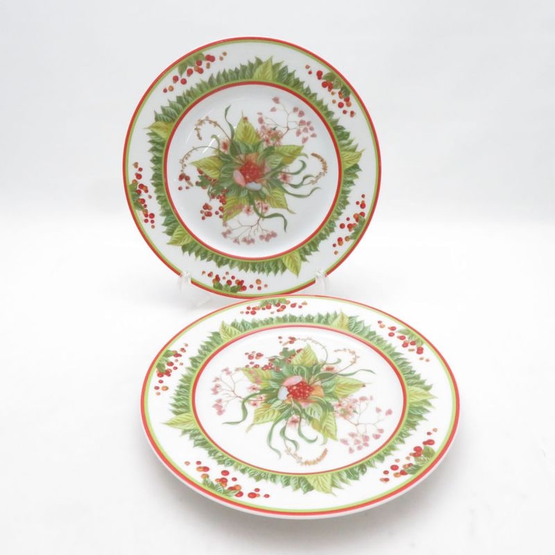 美品 HERMES エルメス ピタゴラスの庭 Le jardin de Pythagore 中皿 2枚 22cmプレート デザート ケーキ レア 希少 SN519E2 【中古】