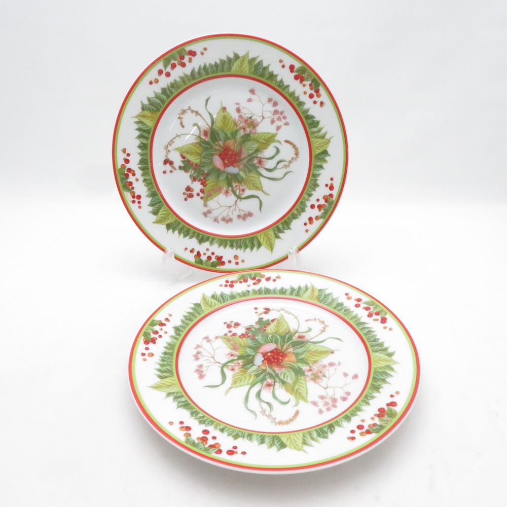 美品 HERMES エルメス ピタゴラスの庭 Le jardin de Pythagore 中皿 2枚 22cmプレート デザート ケーキ レア 希少 SN519E2 【中古】