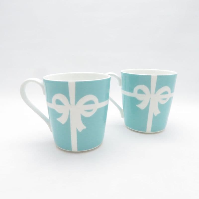 美品 TIFFANY＆Co. ティファニー ブルーボックス マグカップ 2点 ペア リボン ティー コーヒー SN520E2 【中古】