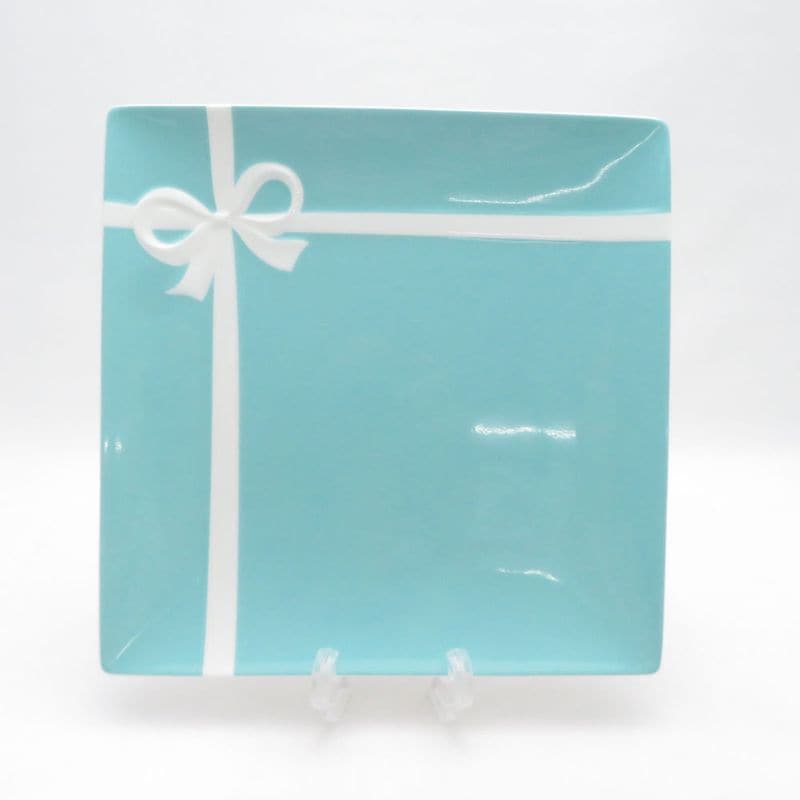 美品 TIFFANY＆Co. ティファニー ブルーボックス スクエアプレート 24cmプレート リボン 四角 角皿 デザート SN521E2 【中古】